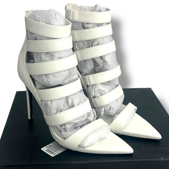 NEW AAJ by Aminah White Strappy Heels Size 5 Pointy Toe Natalya Stiletto - Picture 1 of 12